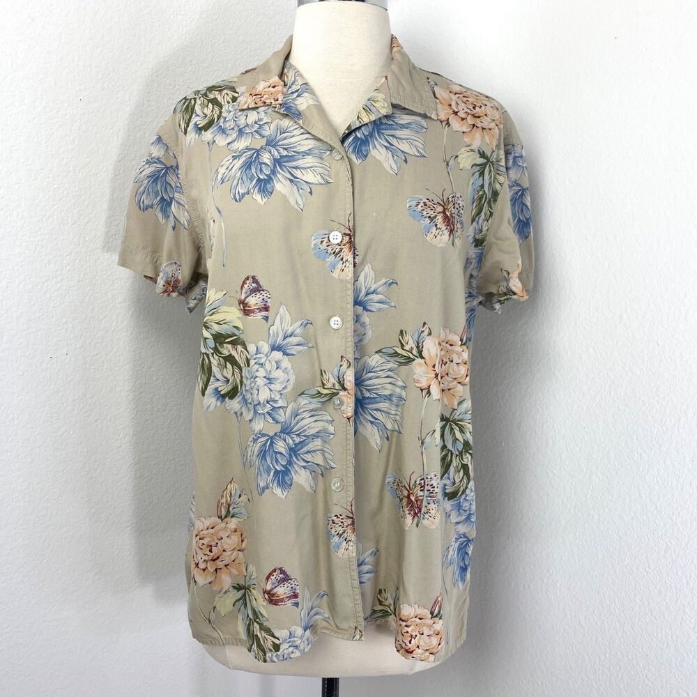 Vintage Liz Claiborne Floral Blouse Med Rayon Button Front Oversized Boho Fairy
